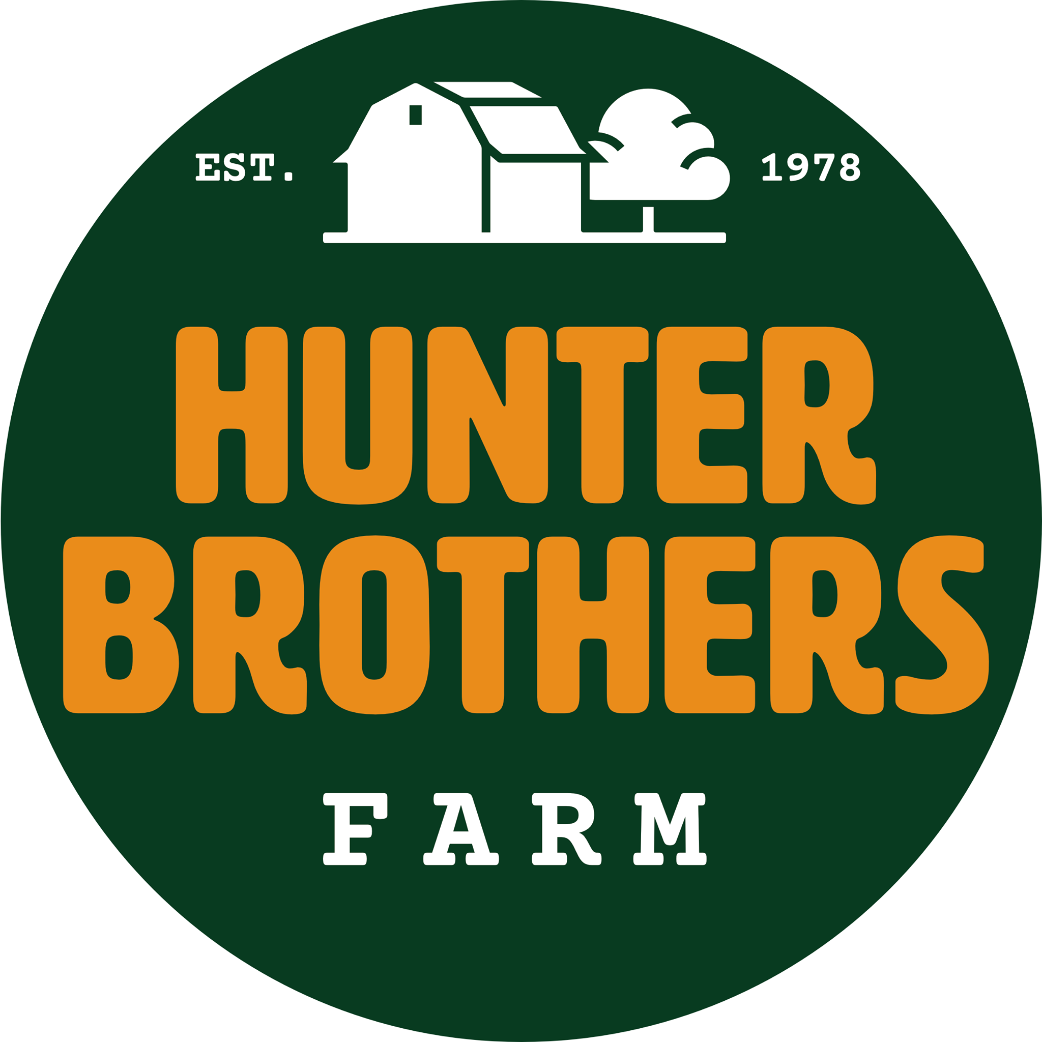 Hunter Brothers Farm circular green and orange farm logo