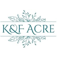 K and F Acre homestead logo with teal botanical line art