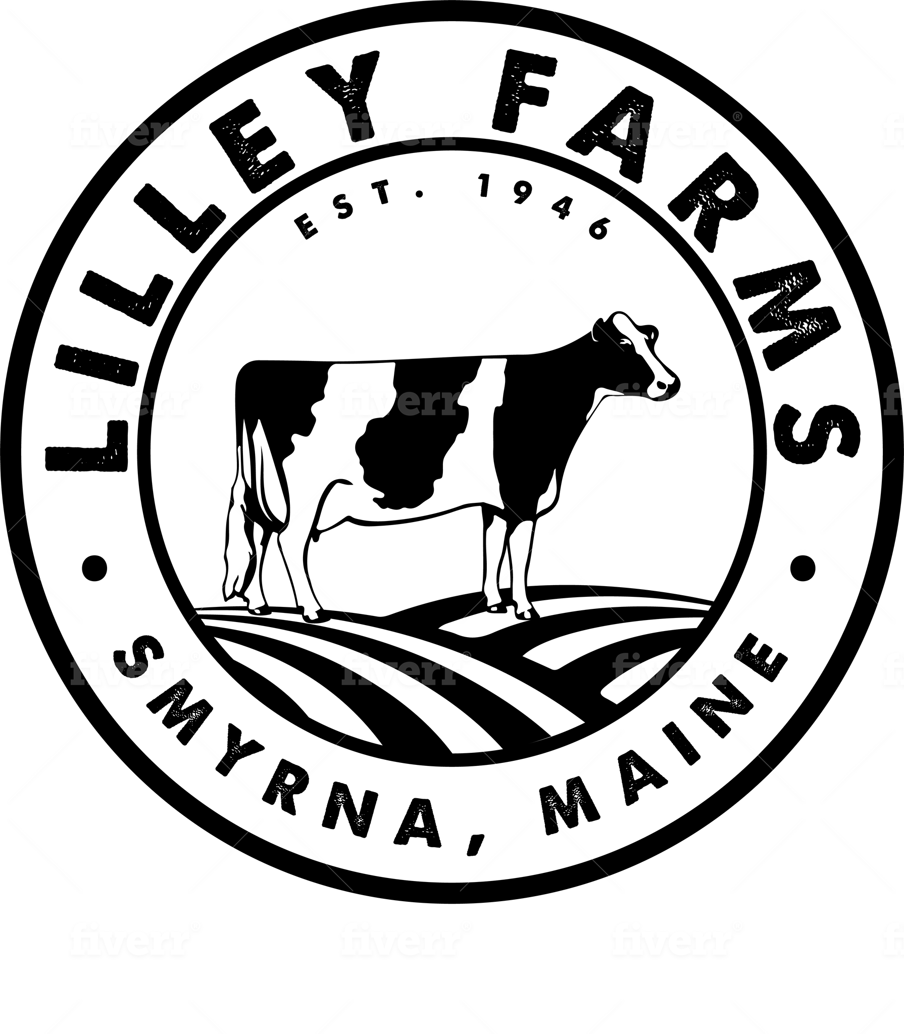 Lilley Farms circular seal logo with Holstein cow, established 1946, Smyrna Maine