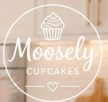 Moosely Cupcakes circular logo with cupcake icon and script typography